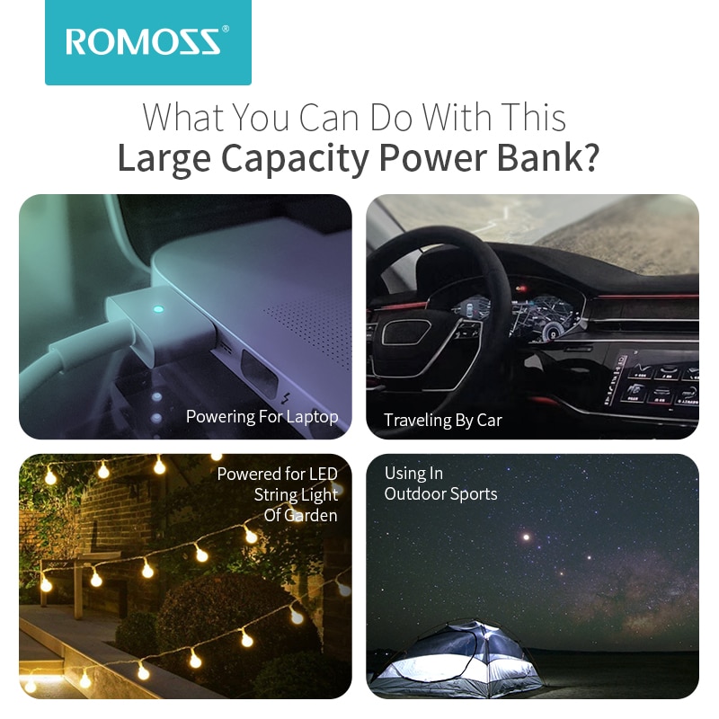 ROMOSS Zeus Energie Bank 40000mAh 18W PD QC 3,0 schnell aufladen 40000mAh Energie Typ-C Externe batterie Ladegerät Für iPhone Huawei