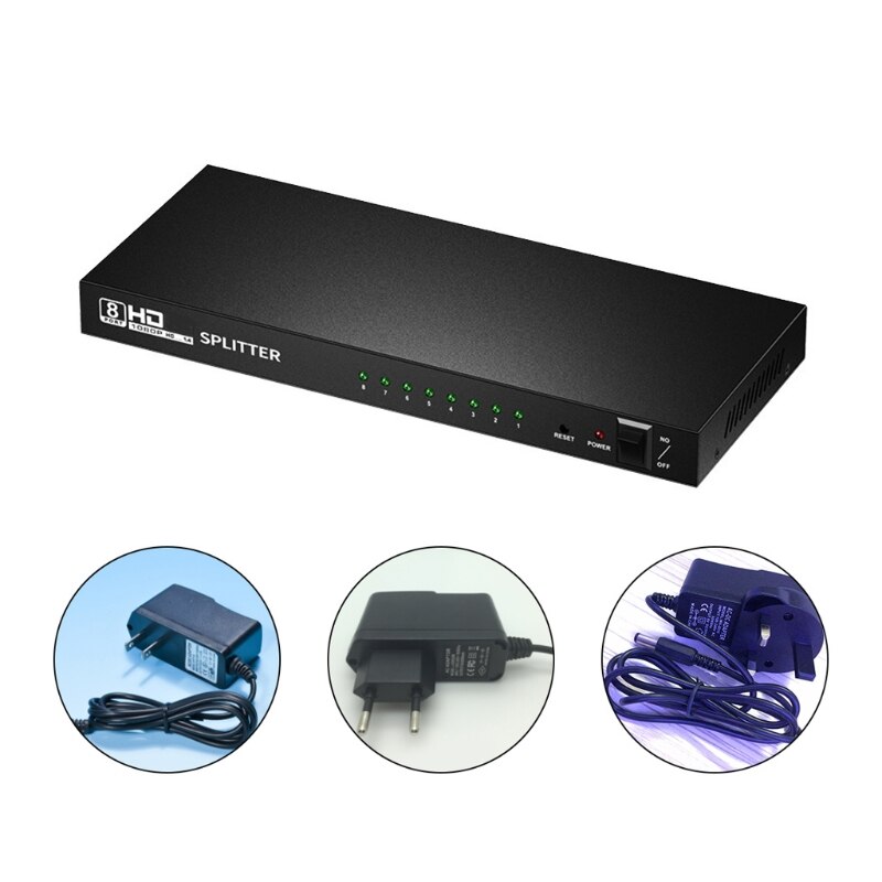 1x8 8 Ports HDMI Powered Splitter One Input To Eight Outputs 1080P/60HZ Black HDMI Display Adapter Multiple Monitors