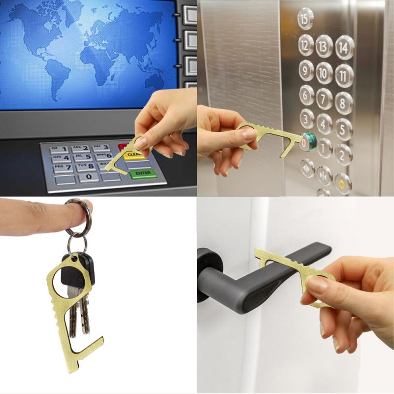 5/10 stk messing nøgle åben dør anti touch nøgle bærbar tryk elevator værktøj hygiejne hånd antimikrobiel døråbner dørhåndtag nøgle