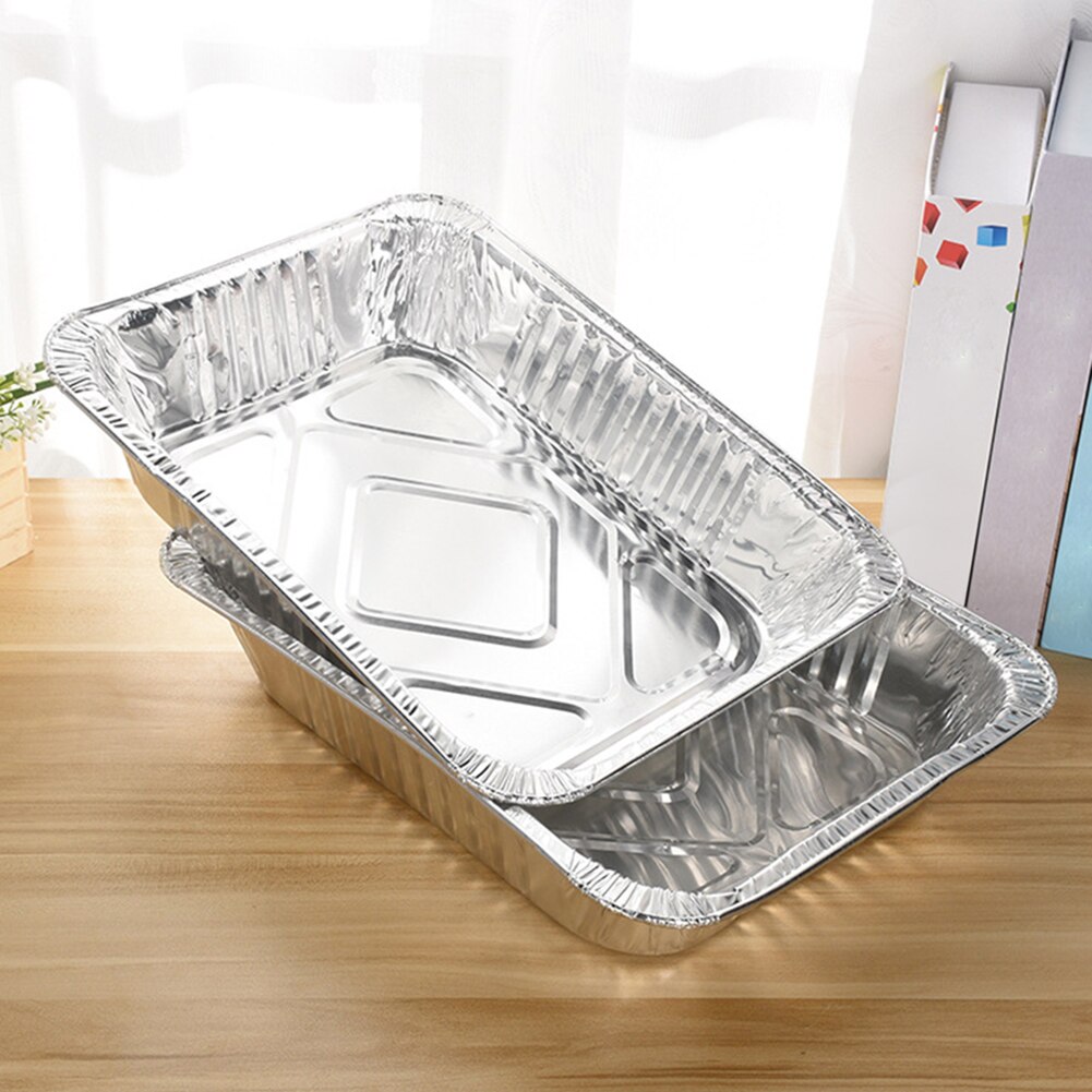 50Pcs Disposable Aluminum Foil Pans 260/450/600/850/1100ml Rectangle BBQ Tray Baking Pan Food Container Picnic Kitchen Tools