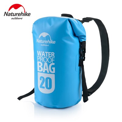 Naturehike Waterproof Backpack 2 Shoulder Straps Ocean Pack Outdoor Beach Swimming Storage Bag Camping Drifting Kayak Dry Bag: 20L Blue