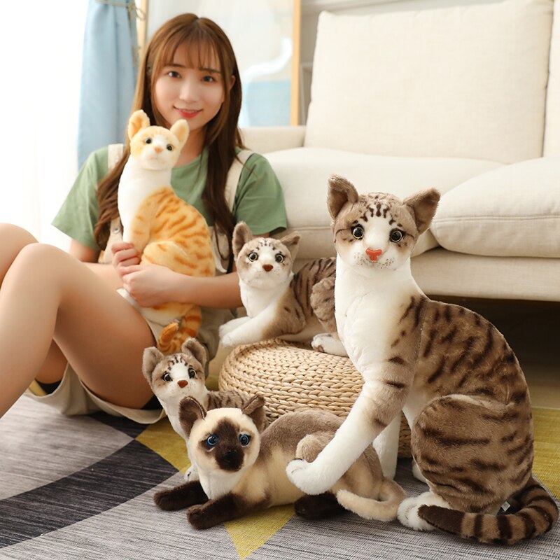 Peluche de chats siamois en peluche, simulation de chats américains courts, jouets pour animaux de compagnie, décoration de maison, d&#39;anniversaire pour enfants