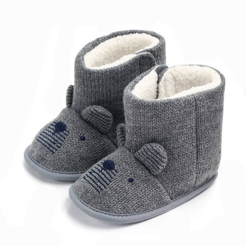 Botas de lana tejidas para bebé de 0 a 1 años, zapatos para niño pequeño invierno cálido, botas de algodón altas para interior, para mantener el calor, para nieve: Gris / 11.5cm