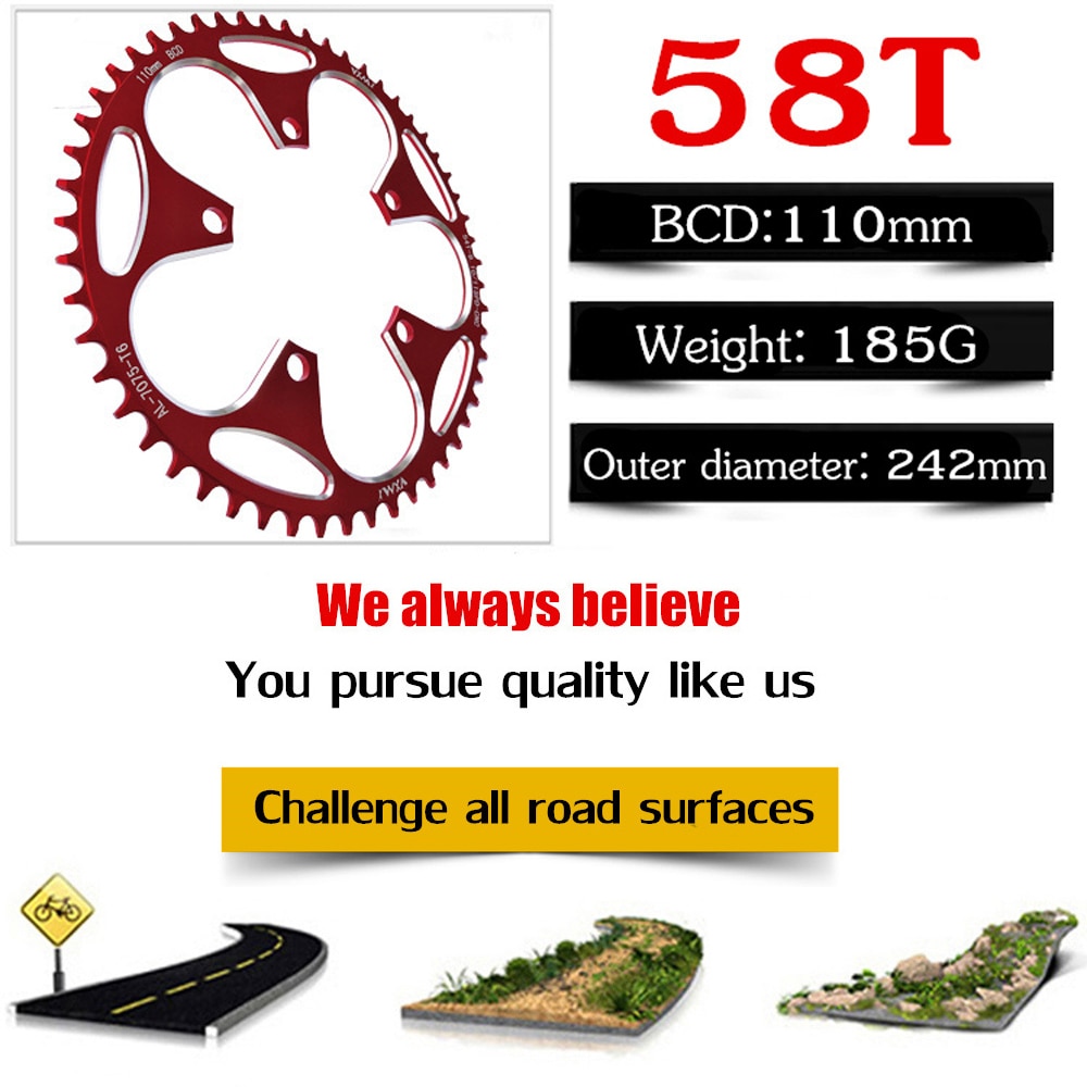 Vxm racefiets 110 bcd crank 50t 52t 54t 56t 58t kettingblad legering ultralicht klim power kettingblad plaat fietsonderdelen