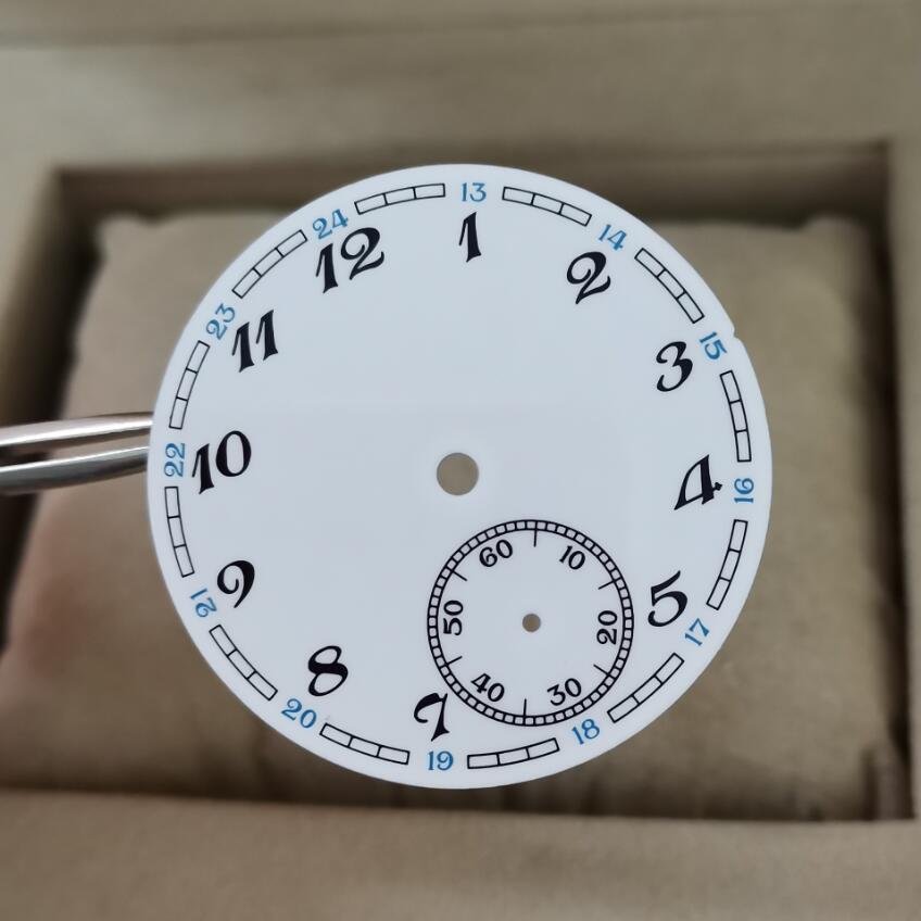 Watch parts watch accessories 39mm White enamel Watch dial black Big numbers Blue 24-hour small number second hand At 6 o'cloc