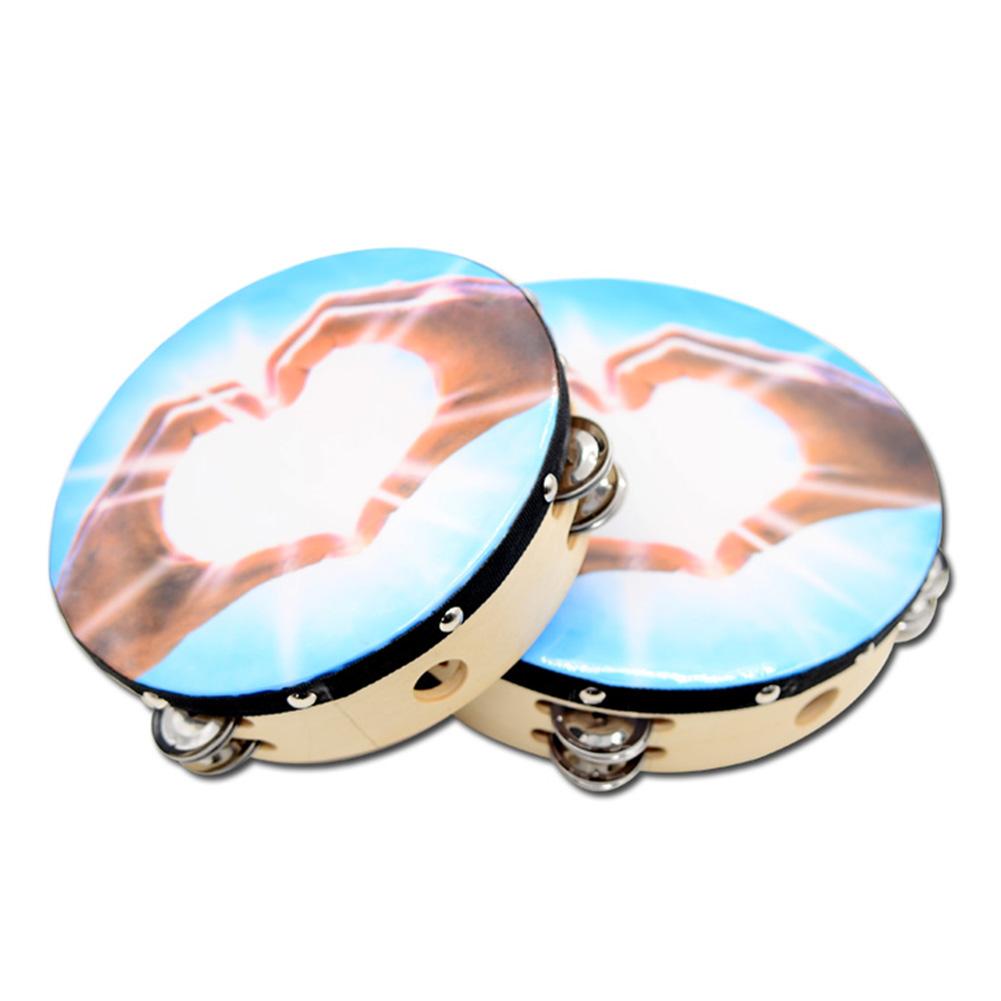 1pc 8 Inch or 10 Inch Handheld Wooden Double-row Tambourine Drum for Church Party Dance Prop Adults Kids Percussion Instrument