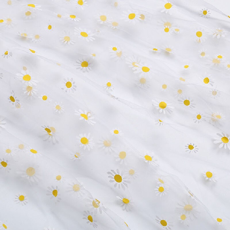 Daisy trykt organza stoff for jenter sommerkjole prinsesse kjole håndlaget diy klesdekorasjon liten daisy diy tyll: Hvit