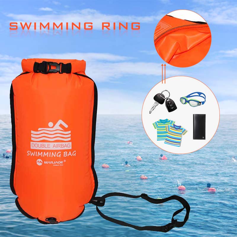 20L Opblaasbare Open Pvc Zwemmen Boei Tow Float Dry Bag Dubbele Air Bag Met Taille Riem Voor Zwemmen Water Sport veiligheid Zak