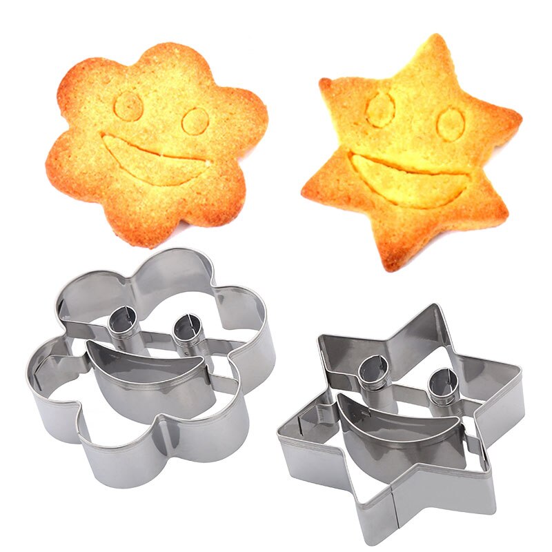 4pcs/set Star Flower Round Love Smiley Biscuits Molds Set DIY Cookie Cutters Cake Fondant Decorating Fruit Cutting Baking Tools
