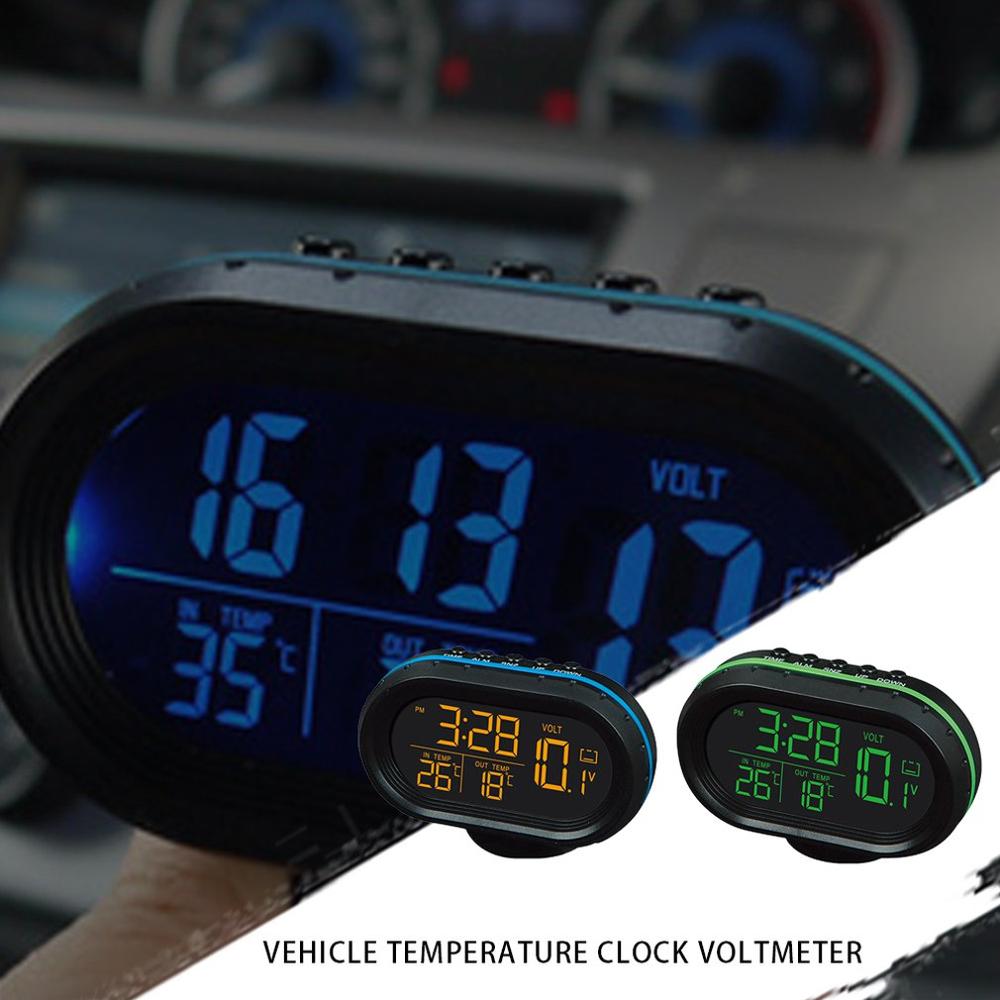 Multi-function Car Temperature Clock Voltmeter Car Thermometer Electronic Clock Car Night Light Clock Supplies
