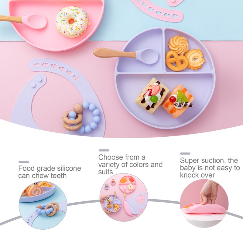 7Stck Baby Fütterung einstellen BPA FREI Lebensmittel Klasse Baby Silikon Gabel Löffel Gerichte Platte Schüssel Baby Fütterung Lieferungen freundlicher der Geschirr