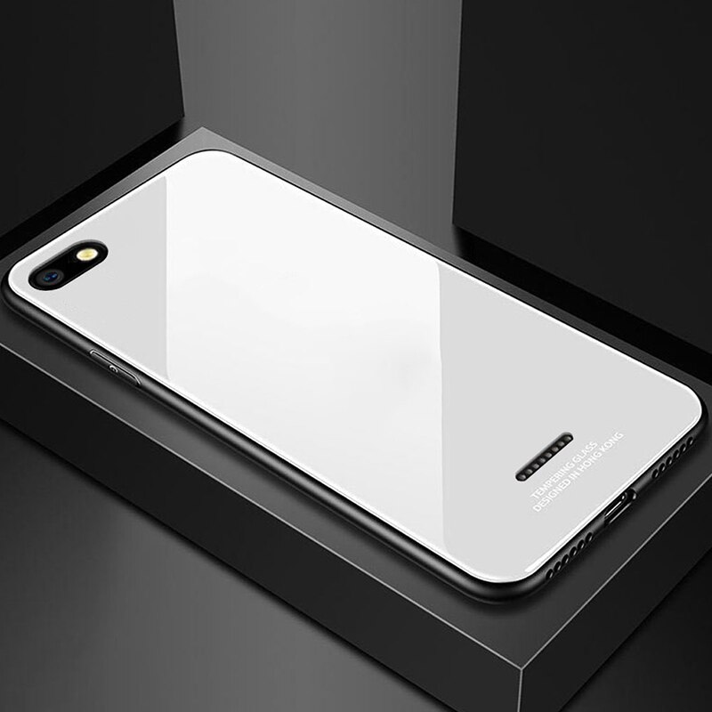 Glas Case Voor Xiaomi Redmi 6A Case Luxe Cover Gehard Glas Siliconen Frame Hybrid Hard Cover Op Voor Redmi 6A Gevallen: WHITE