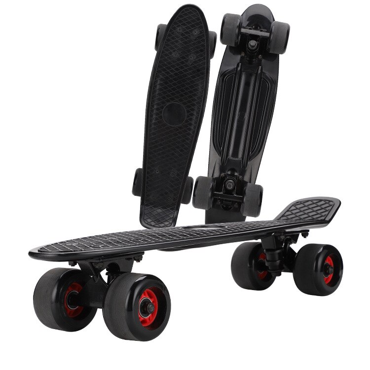 Flashing Skateboard Single Kicktail Mini Cruiser Rocker Board Plastic 4 Wheels Teenager Adult Sidewalk Skating Street 6 Colors: black1 / without light