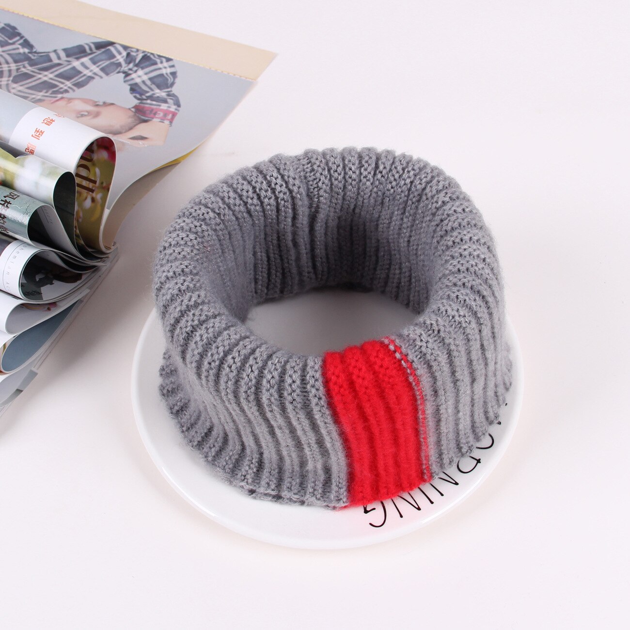 Knit Sjaal Meisjes Dikke Warmer Fleece Winter Snood Sjaal Wol Elastische Kinderen Kraag Ring Sjaals: Grijs