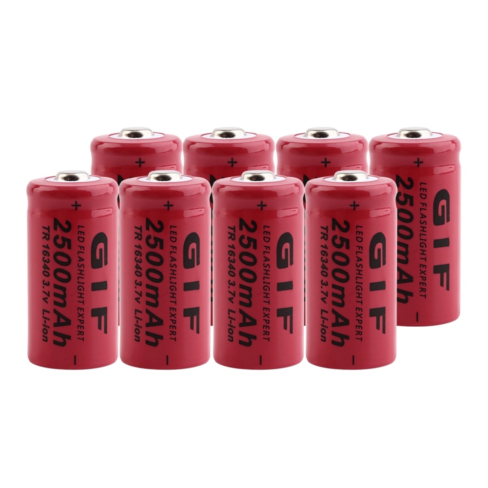 Rechargeable Batteries Torch Flashlight Rechargeable GIF Li-Po Lithium 16340 Battery 2500mAh 3.7V Li-ion Cell Bateria