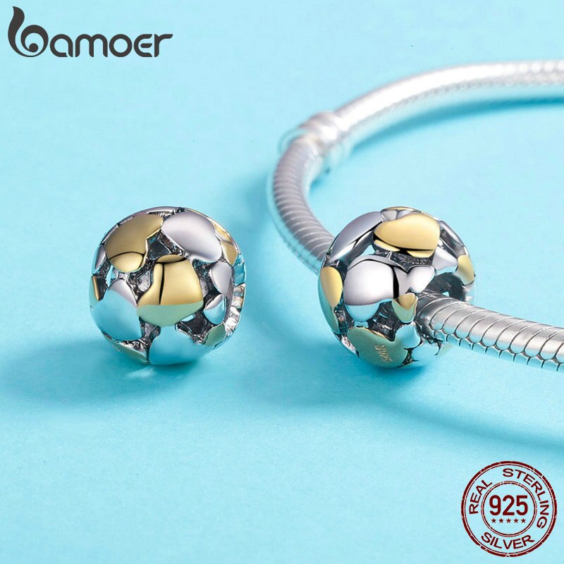 Abalorios de corazón luminoso y dorado de BAMOER 100% Plata de Ley 925, pulsera con abalorio, pulsera de del Día de San Valentín S925 SCC537