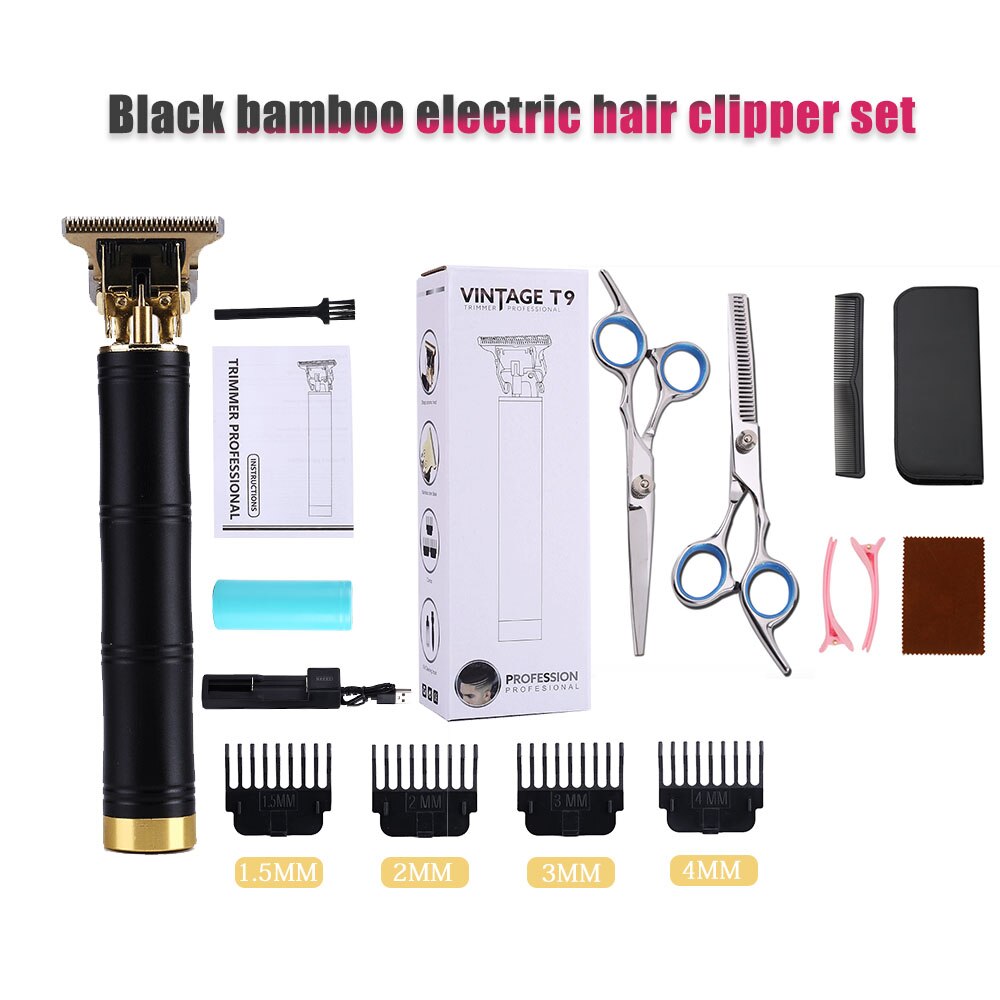 Rechargeable Clipper Hair Mower Trimmer Men CutterShaver Beard Electric Haircut Machine Hairstyle Cutting Portable: Black-bamboo-2