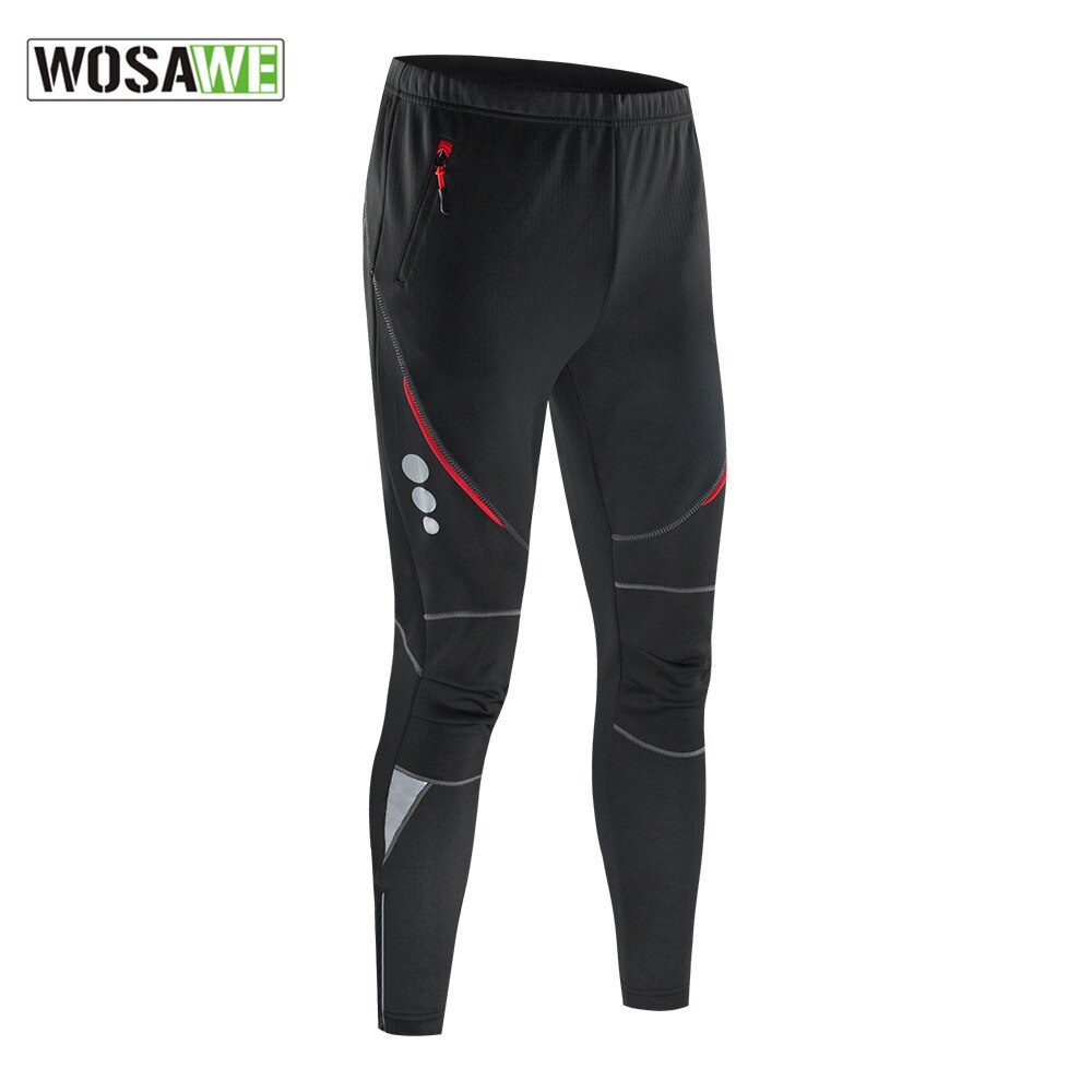Wosawe winter heren fietsbroek thermische fleece winddichte broek sportkleding fiets reflecterende tights motor lange broek