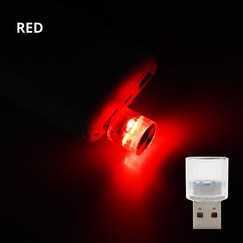 Samochodowa Mini lampy dekoracyjne oświetlenie otoczenia LED USB do środowiska wewnętrznego Auto komputer stancjonarny lampka przenośna wtyczka typu Plug Play: Czerwony