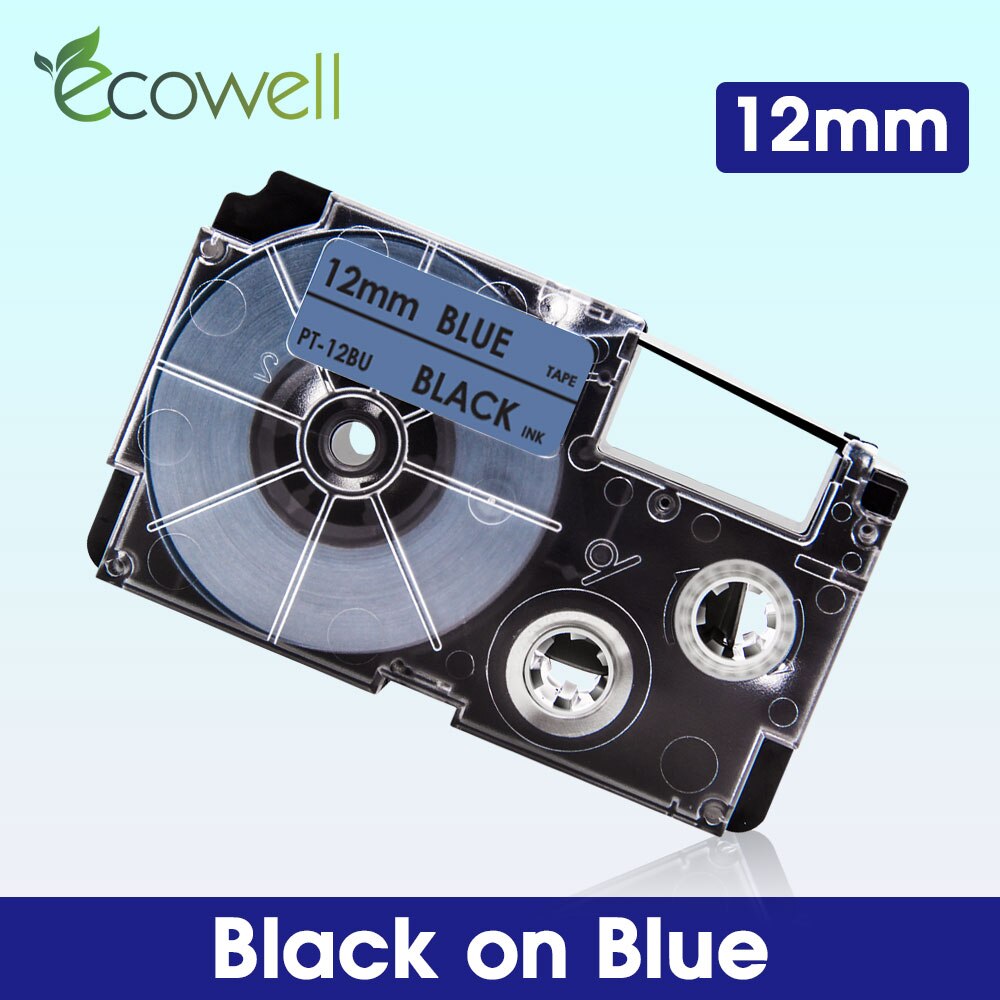 Ecowell XR-12WE XR-12RD XR-12BU XR-12YW XR-12GN Multicolor Casio label tape compatible for KL-60 KL-60SR KL-750 EZ Label Maker: Black on Blue