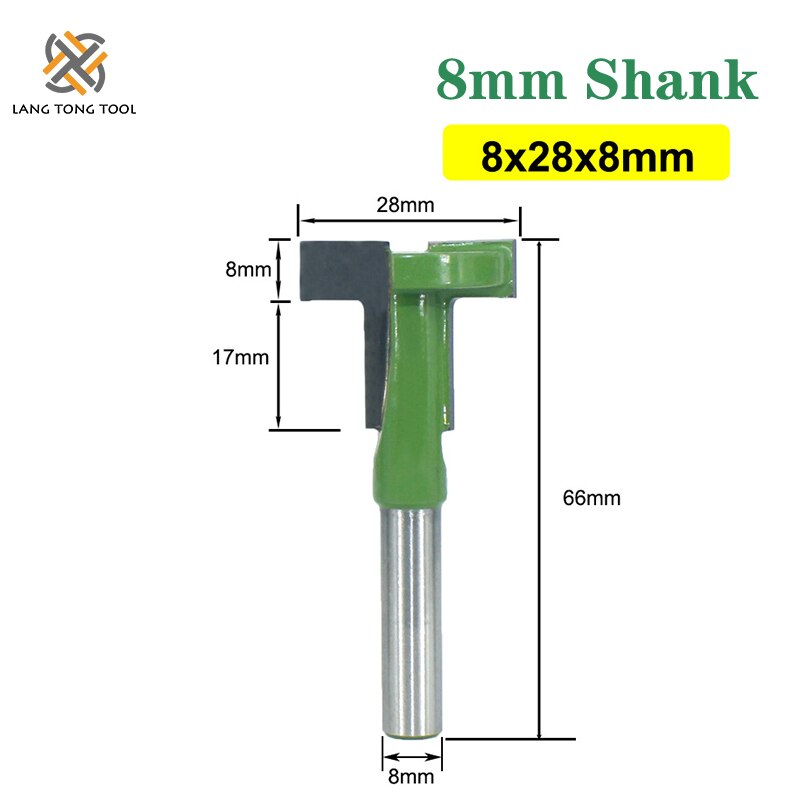 Lang tangverktøy 8mm skaft t-spor freser fresing rett kant sporfres fres skjærehåndtak for treverk  lt075: 8 x 28 x 8