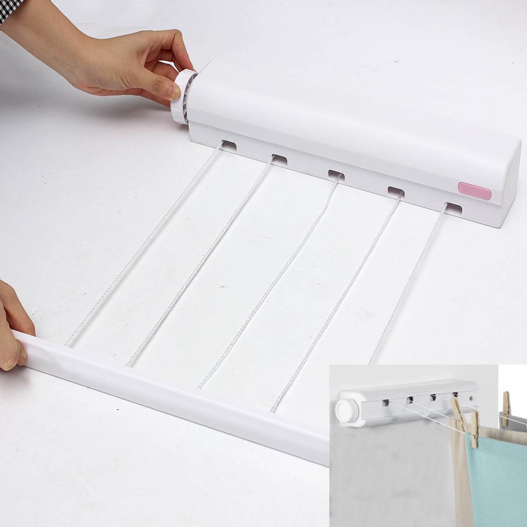 Retractable Indoor Clothes Hanger Rope Wall Mounted Hanger Drying Towel Rack Flexible Clothesline Bathroom Clothes Dryer #LR2