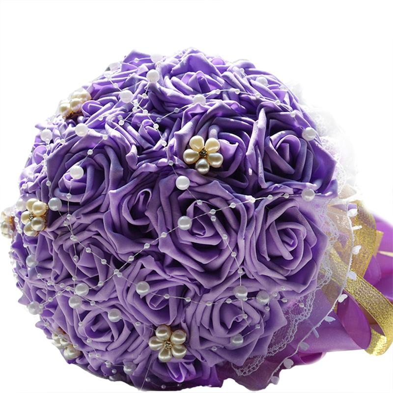 Bruidsboeket Parel Rozen Bruidsmeisje Boeket Bruidsboeket Kunstbloemen Voor Wedding Party: Violet