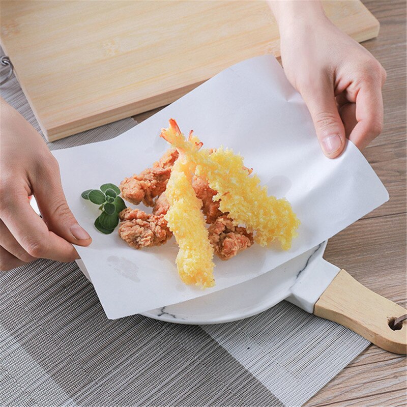 Papel absorbente de aceite para alimentos, hoja de Tempura japonesa, papel de cocina absorbente de aceite para sándwich, papel para envolver alimentos fritos, 50 Uds.