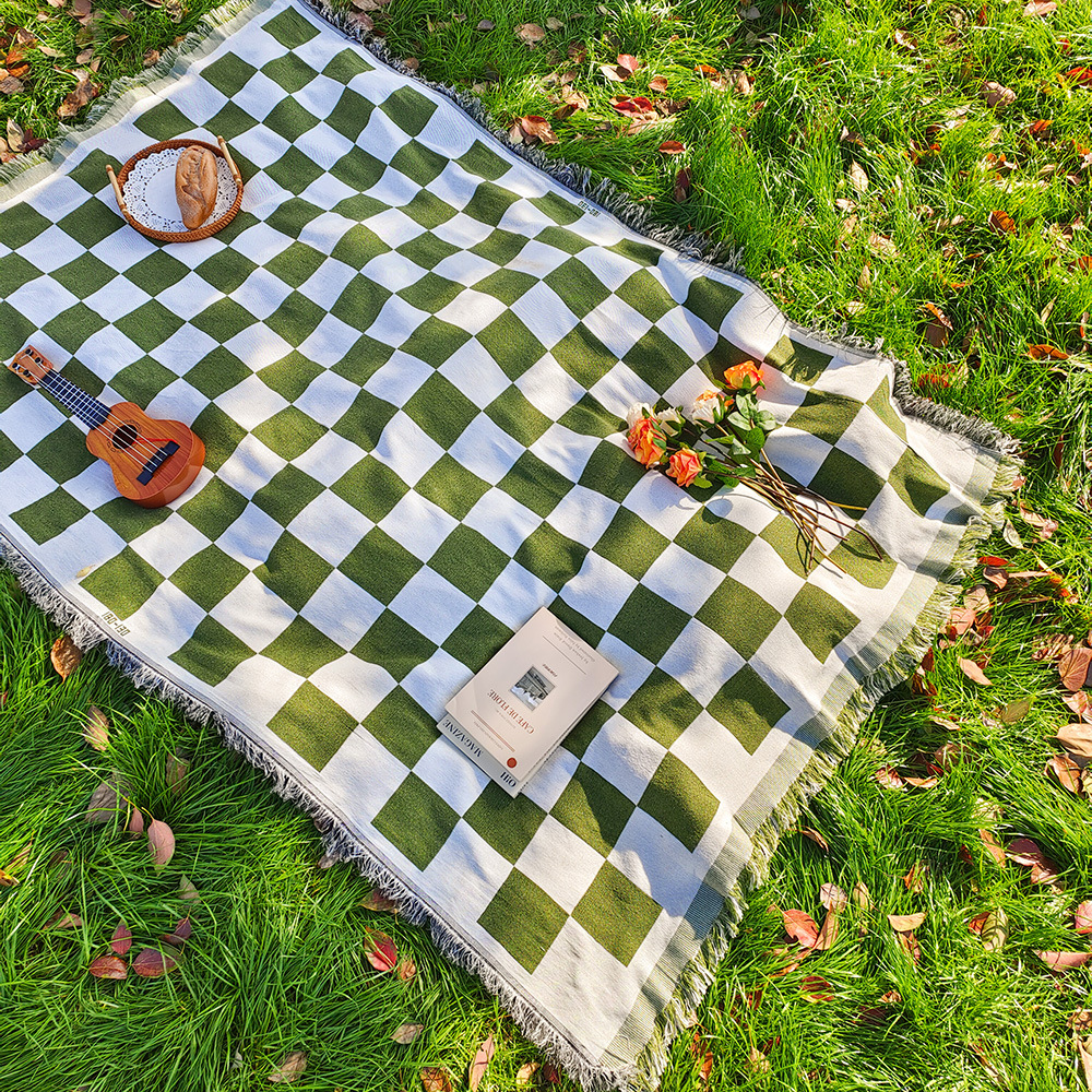 Nueva estera de Picnic a cuadros bohemia, manta para acampar en interiores y exteriores, tela de Picnic de punto portátil, funda para sofá, mantas para tienda: 120 x 200 cm / plum