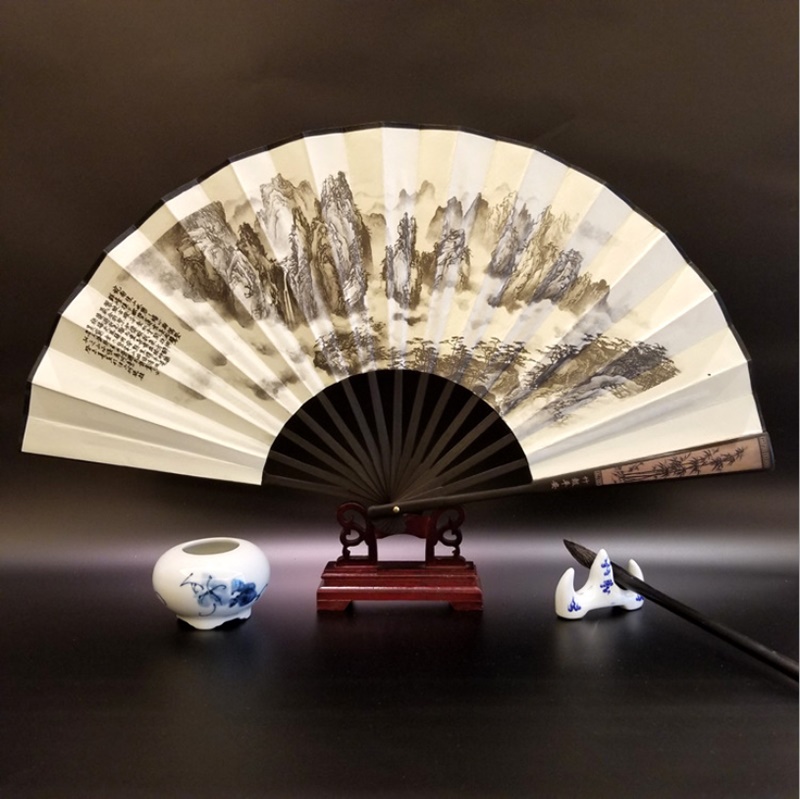 Kinesisk fan bambusventilator benprint 10 tommer stor fan foldbar bryllupsdekoration foldevifte klar til gæstes souvenirs: 6