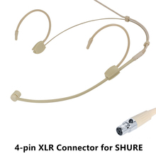 Unidirectional XLR 4-PIN Headworn Headset Wireless Microphone With 2* Microphone Cover For Shure Wireless Beige