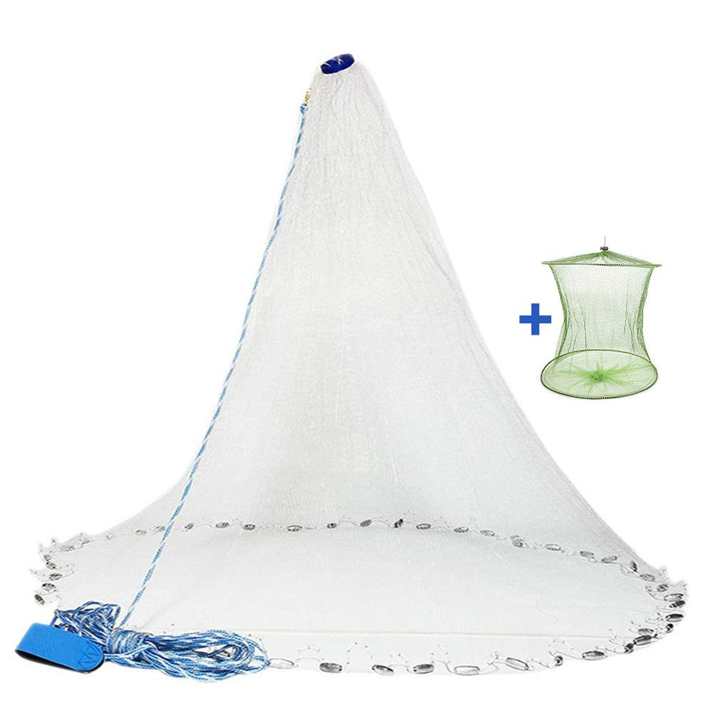 Filet de pêche en eau salée pour piège à appâts, filets de coulée à rayon de 3 pieds/4 pieds/5 pieds/6 pieds/8 pieds avec plomb en Zinc robuste, facile à lancer: 4# / WHITE