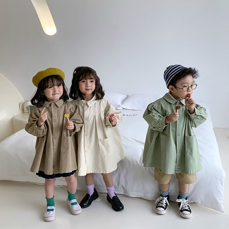 Children's Jacket Spring and Autumn Cotton Loose Pleated Foreign Style Korean Style Top Solid Color Girls Jacket