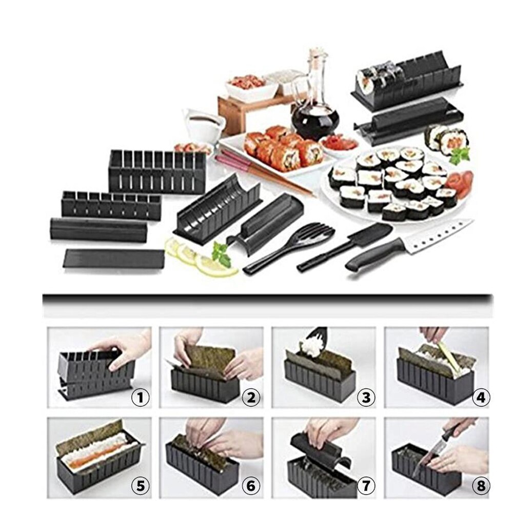 10Pcs/Set DIY Sushi Maker Kit Roll Sushi Maker Rice Roll Mold Kitchen Sushi Tools Multifunctional Mould Making Sushi Tools