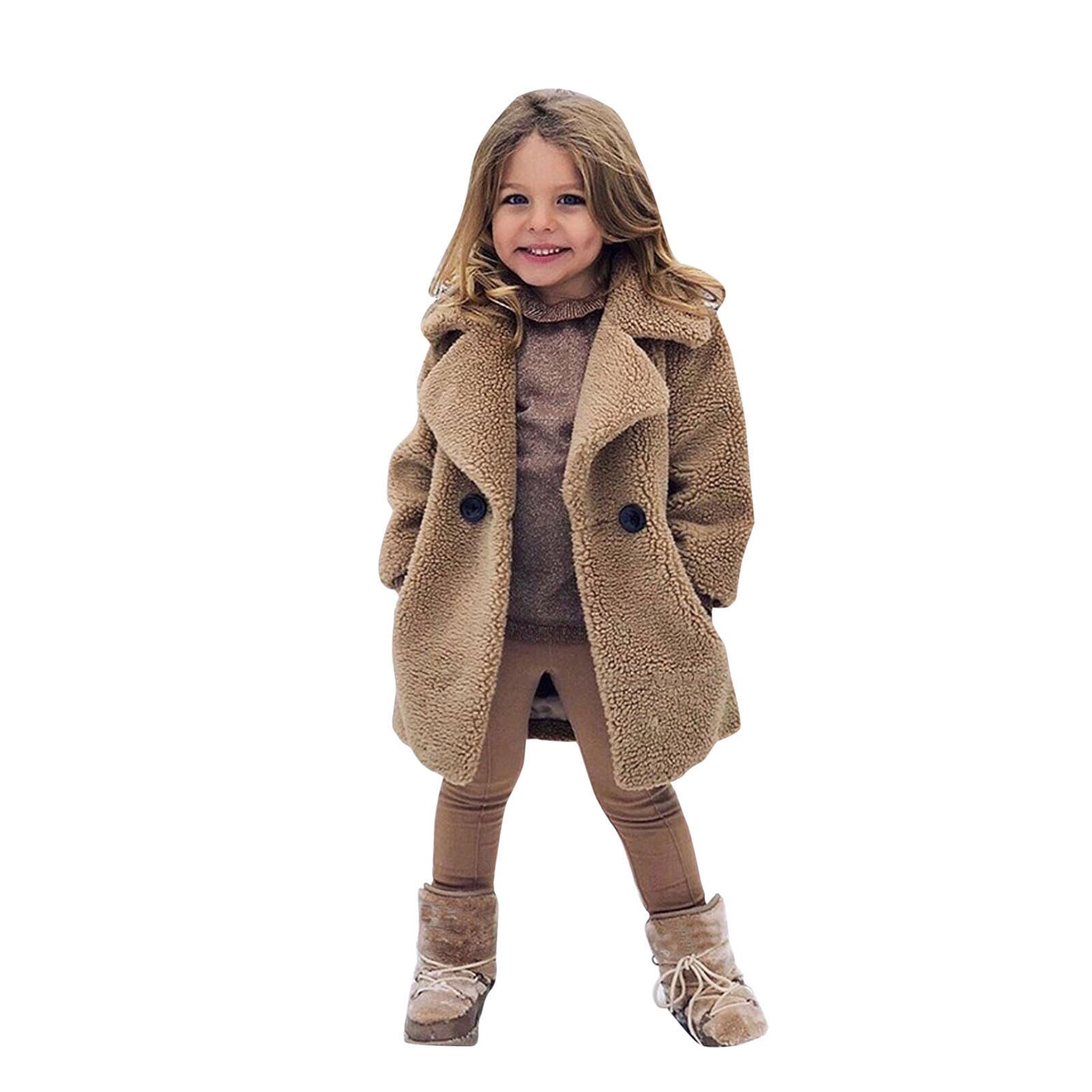 Toddler Baby Kids Girls Windproof Winter Solid Coat Thicken Warm Outwear Clothing Clothes Among Kids Girsl Boys Birthday Party: Khaki / 3T