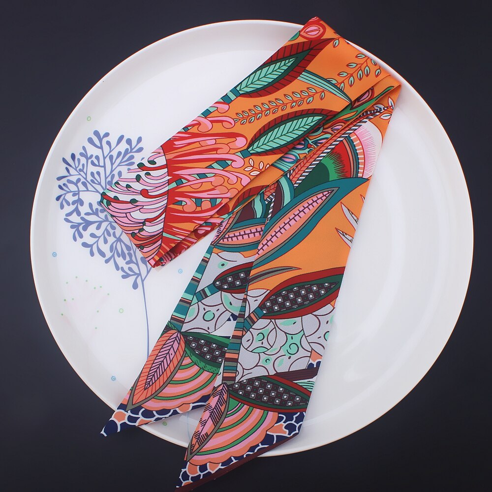 Bohemia Style Skinny Scarf Brand Silk Scarf For Women 4 Color Floral Print Head Scarf Long Handle Bag Scarves Wraps