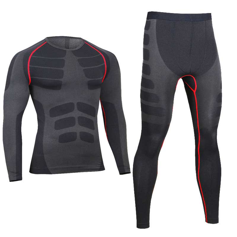 Men Pro Compression Long Johns Fitness Quick Dry Gymming Male Shirts + Tights Pants Sporting Runs Thermal Underwear Sets 0405: Red / M