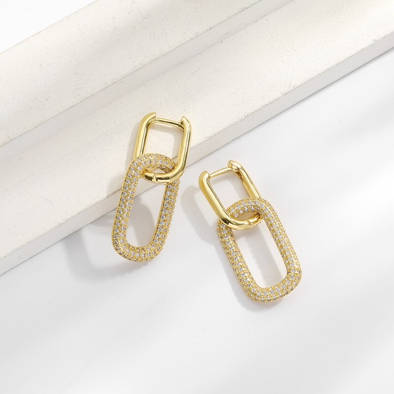 Cubic Zircon Punk Geometric Oval Earrings Gold And Silver Color Big Hoop Earings For Women Hip Hop Jewelery: Gold-color