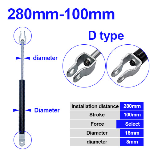 18*8 Rod Gas Spring folding hinge 50N-500N/5kg-50kg Force lift support Hole Center Distance 280mm stroke distance 100mm