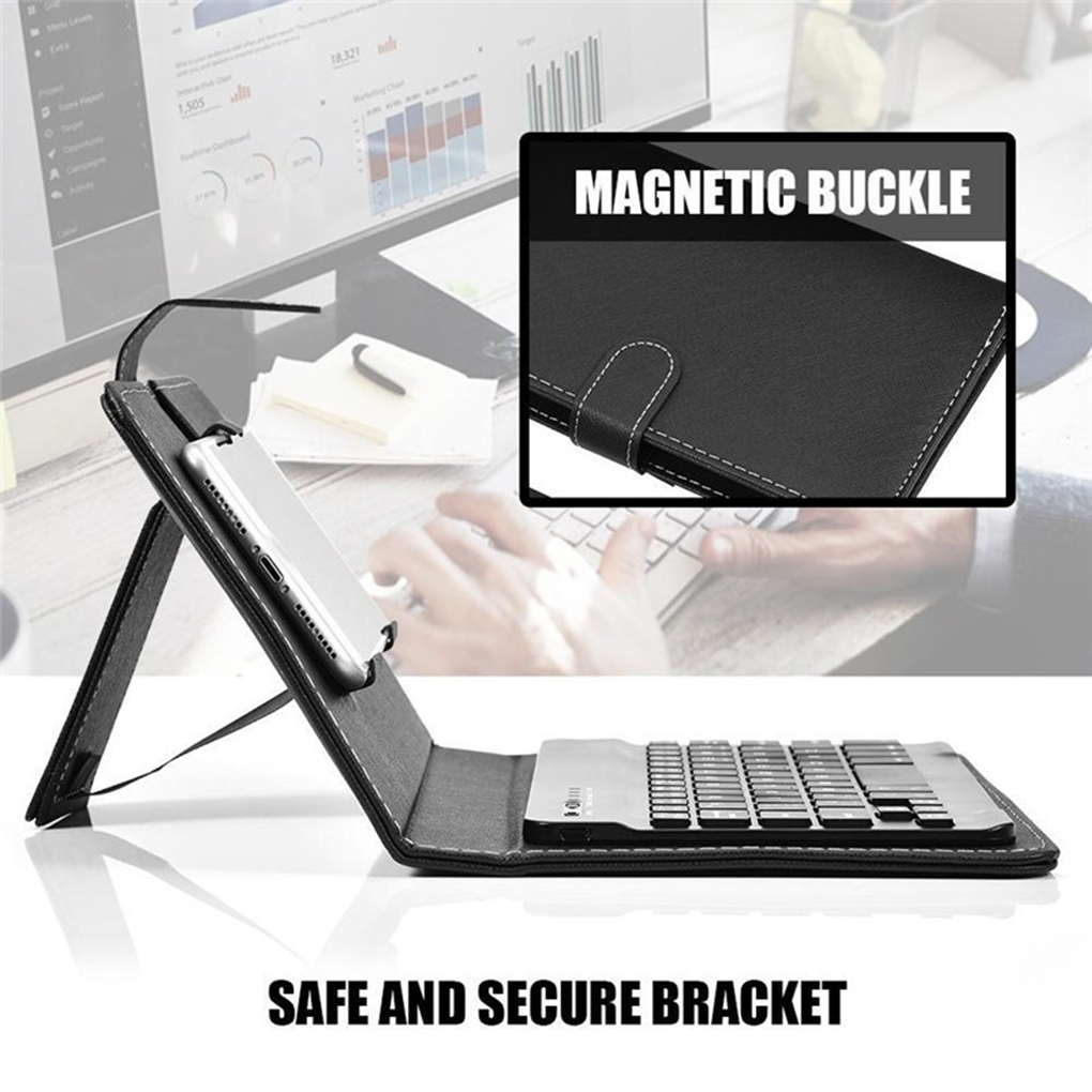 Portable Bluetooth Keyboard Case Mobiele Telefoon Draadloze Toetsenbord Pu Lederen Beschermhoes Voor 4.5 Inch-6.8 Inch Smart Phone