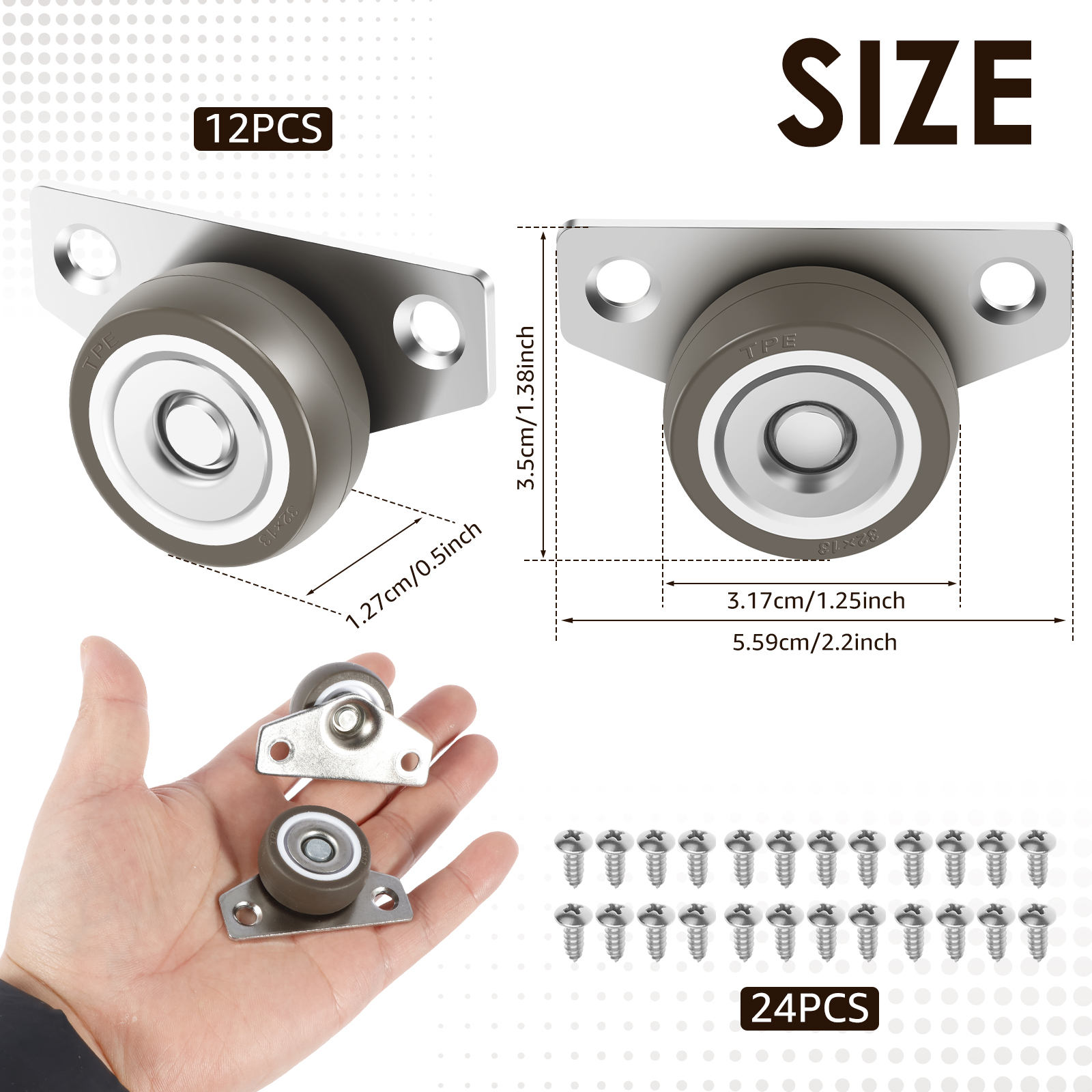12 pièces roues de meubles roulette en caoutchouc maison protéger sol profil bas roulette serrée sécurisée pour bricolage tiroir de lit 1/1,25 pouces: Rouge