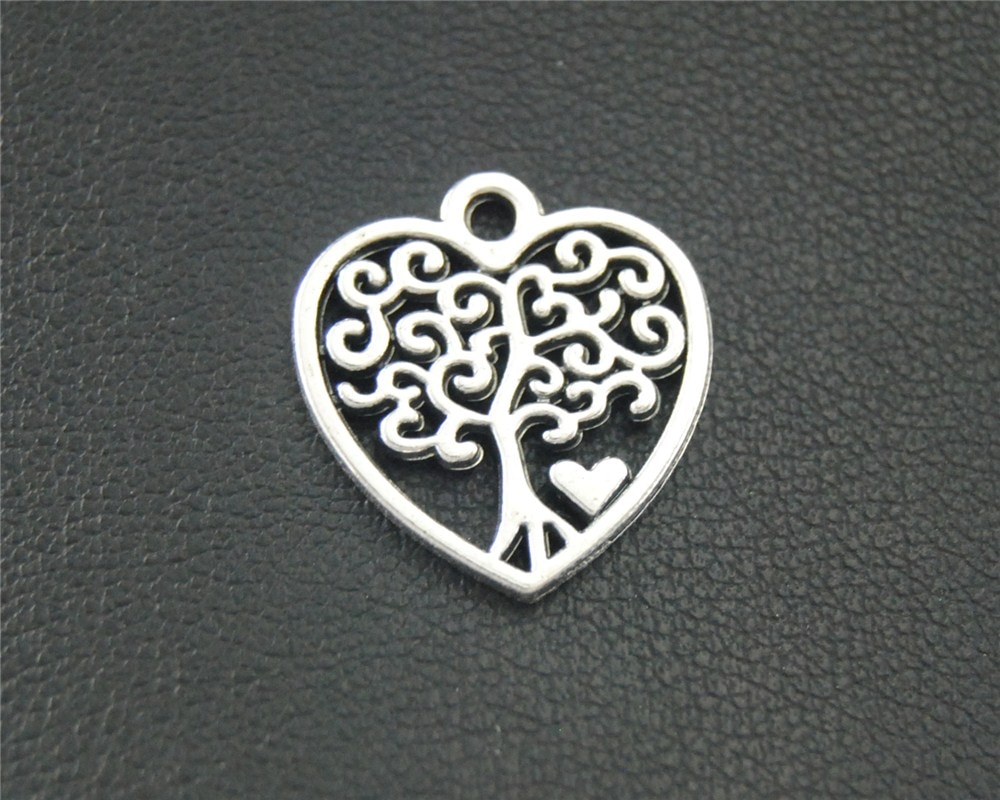 40Pcs Zilver Kleur Hart Liefde Boom Charm Hanger Diy Ketting Armband Finding 18X19Mm A1841