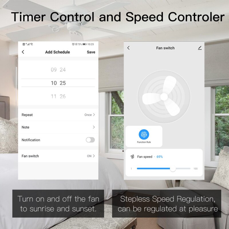 WiFi + RF433 Smart Ceiling Fan Switch Tuya/Smart Life App control 2/3 Way Wireless Remote Control Work with Alexa Google Home