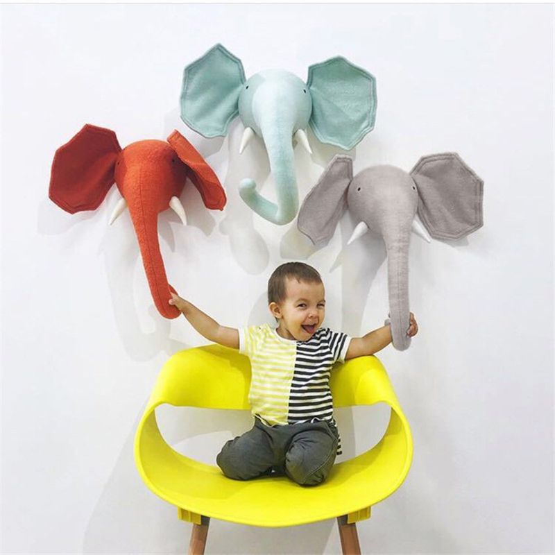 3d fyllda djur elefant huvud vägg hängande baby barn sovrum dekor leksak baby kläder