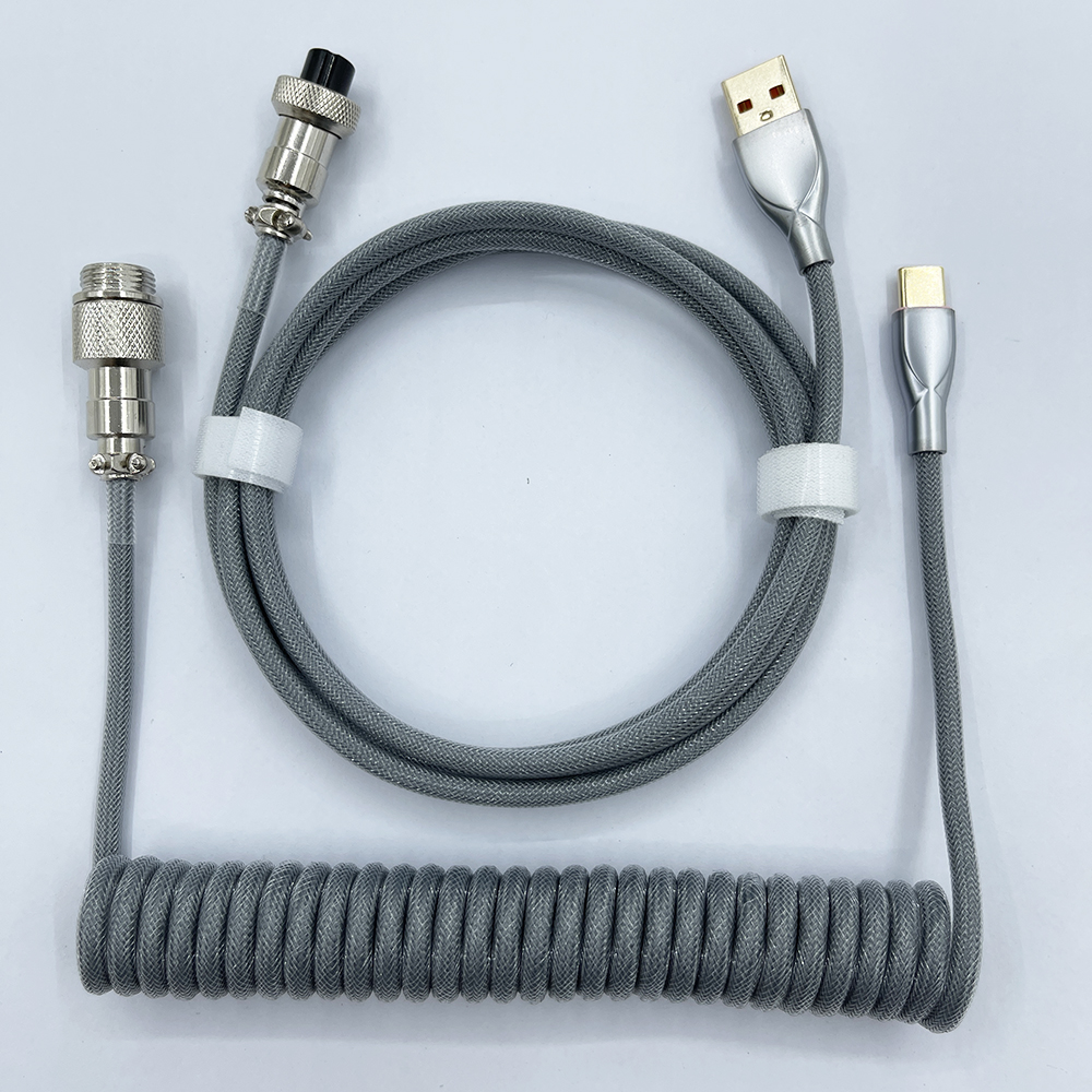 Cable en espiral para teclado mecánico, Cable de aviador tipo C a conector USB, Cable de aviación para teclado de juegos, accesorio: Grey