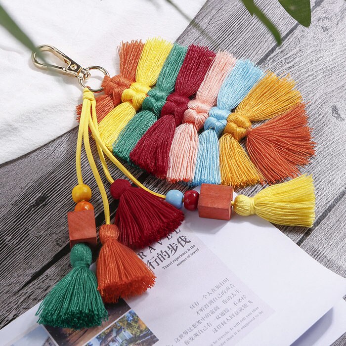 1PC Style Bohemia Leaf Tassel Fringed DIY Jewelry Garments Bag Decorative Accessories Key Chain Pendant Craft Cotton Tassels: 5