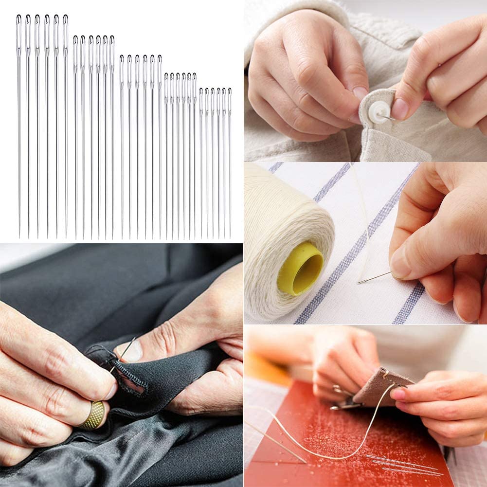Nonvor 30 PCS Large Eye Sewing Needles, 5 Sizes Stitching Needles, Stainless Steel Needles, Crafting Knitting Weaving Needles
