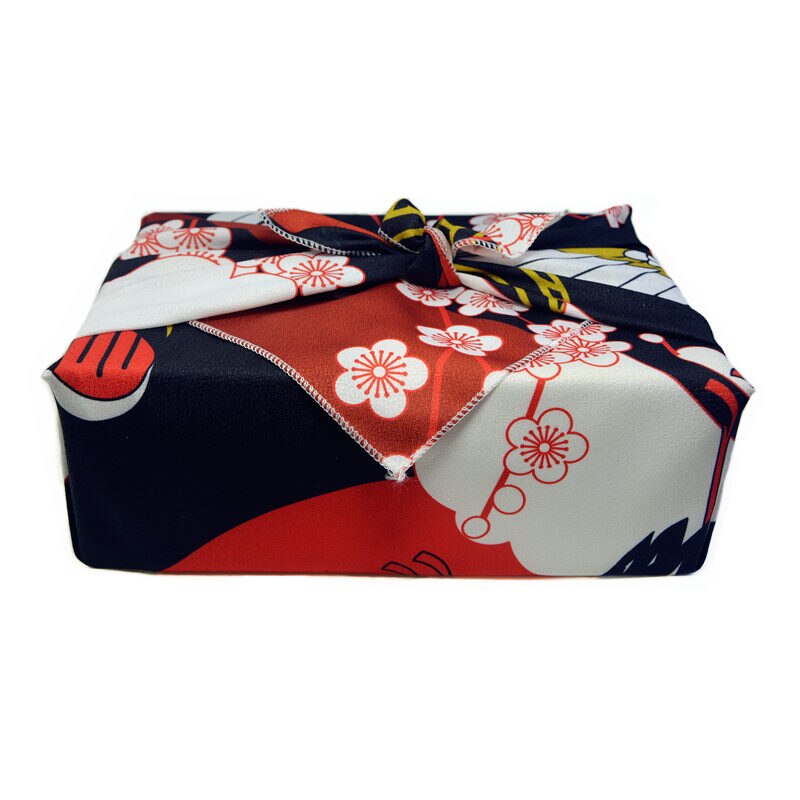 Furoshiki-Pañuelo de poliéster de estilo japonés, tela de envoltura Bento impresa de un lado, varios usos