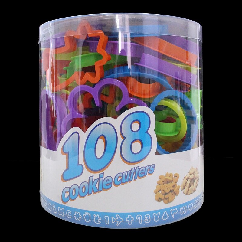 108PCS Cookie Stamp Cutter Set Dog Alphabet Star Letter Heart Cartoon Animal Flower Round Biscuit Mold Mini Plastic Fondant Tool