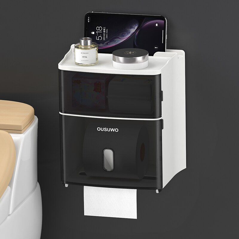 Toilet Waterproof Wall-mounted Toilet Paper Holder Shelf Paper Box Roll Paper Tube Storage Box Tissue Box Household: Burgundy